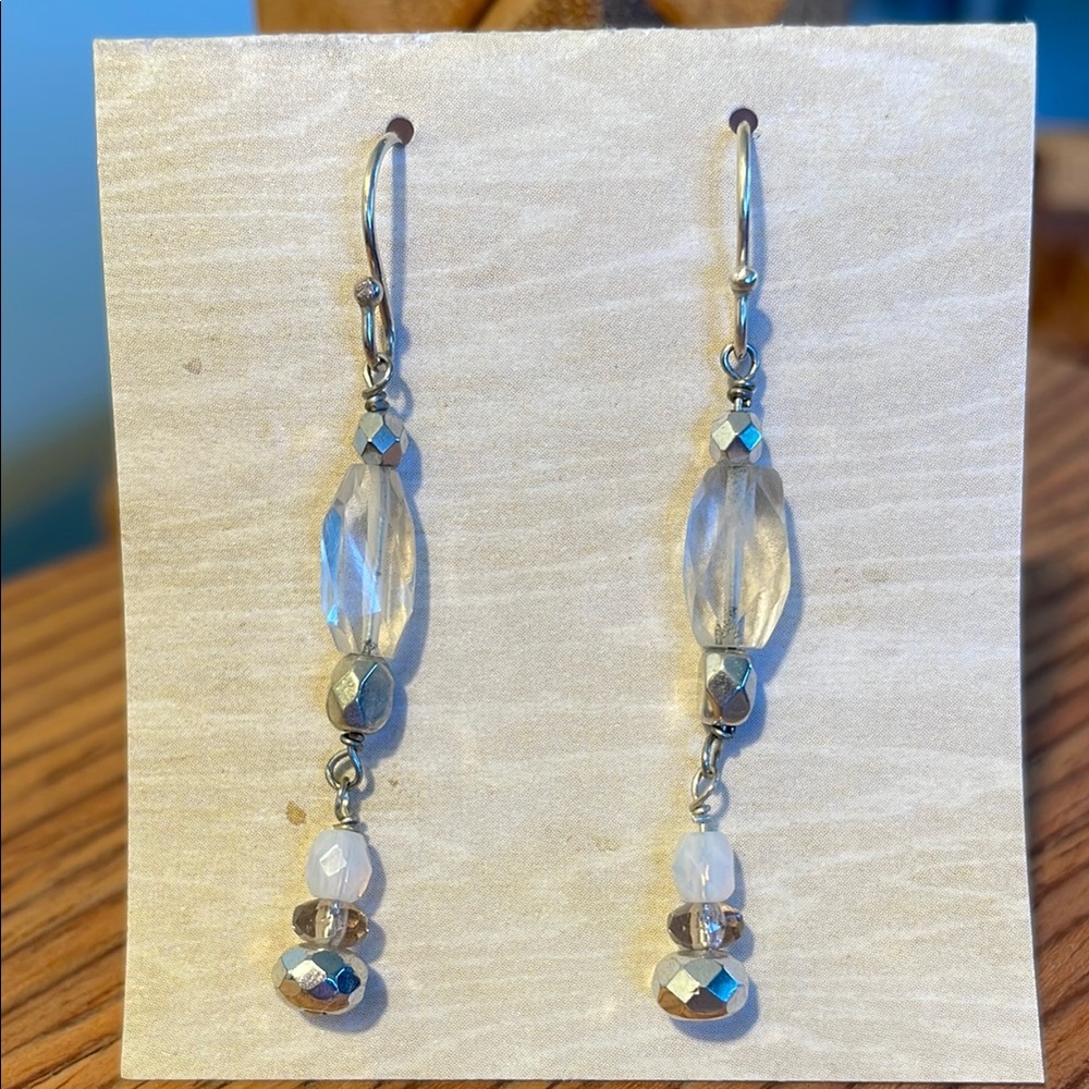 Handmade Quartz, Glass, and Sterling Silver Dangle Earrings